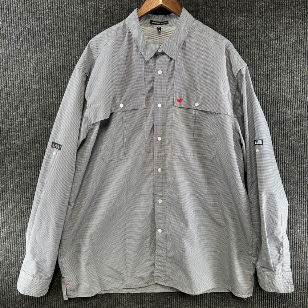 Southern Marsh Fieldtec Fishing‎ Shirt Mens 2X Blue Gingham Ventilated L/S